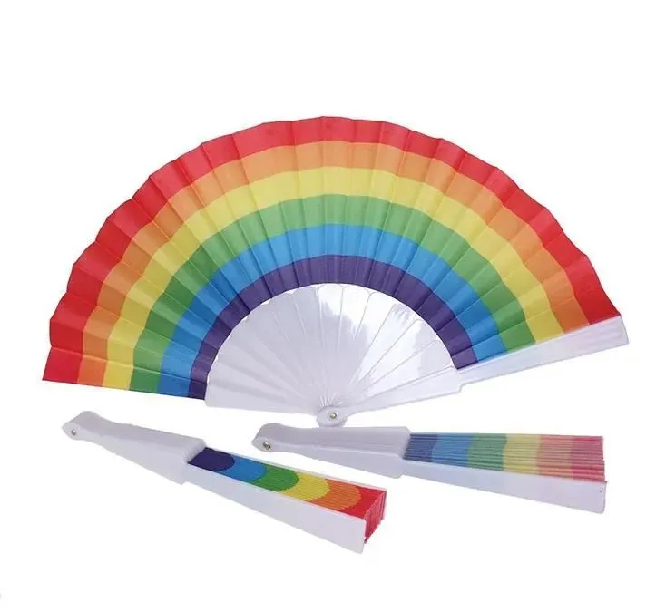 Party Favors Rainbow Fan Gay Pride Plastic Bone Rainbows Hand Fans LGBT Events Rainbows-Themed Parties Gifts 23CM SN5545