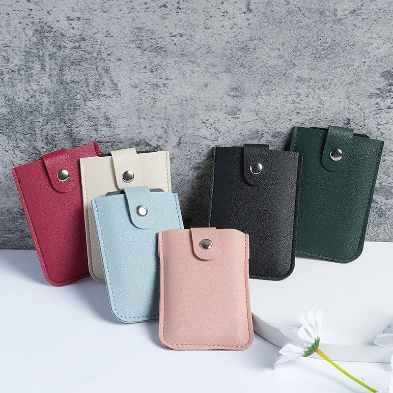 Stacked Concealed Pull-Out Card Bag For Storing Multiple Card PU Leather Strap With Snap Closure Business Card Holder LX6144