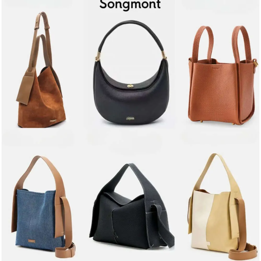 Songmont Bag Handle Purse Clutch Basket Crossbody Song Handväska Bucket Bags Designer Underarm Hobo Axillary Bag Luxury Laby Totes Half Moon Leather