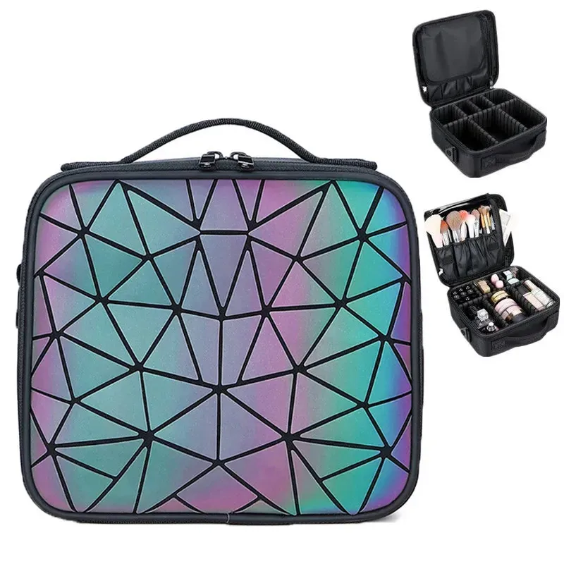 Cosmetic Bags Cases Femmes poignée sacs à cosmétiques pour femmes dames lumineux laser géométrique sac à bandoulière haute capacité cas de rangement sac de maquillage 231006