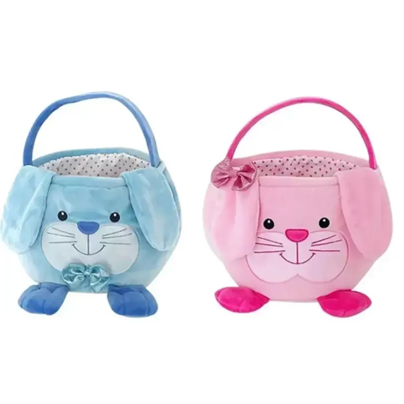 Panier de Pâques couleurs unies lapin pour enfants jolis sacs à bonbons boîte Halloween enfants en peluche paniers cadeaux portables oeuf sacs à main festifs pour tout-petits