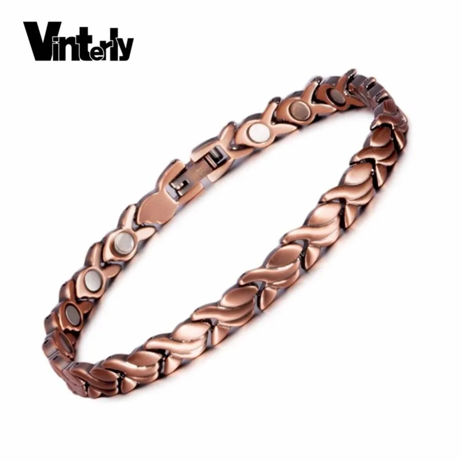 Vinterly pulseiras de cobre puro para mulheres, corrente vintage, energia de saúde, pulseiras magnéticas para artrite, joias femininas 261r