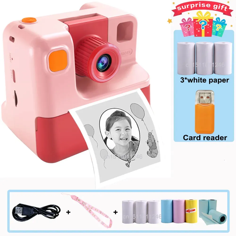 Camcorders Kids Instant Camera Print for Children 1080p HDデジタルPOペーパーチャイルドおもちゃクリスマスギフト231006