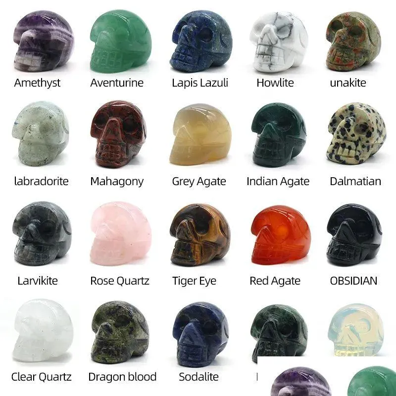 Stone Hallowmas Skl Carved 25Mm Natural Crystal Ornaments Chakra Reiki Healing Crafts Quartz Mineral Tumbled Gemstones Hand Dhgarden Dhrjm