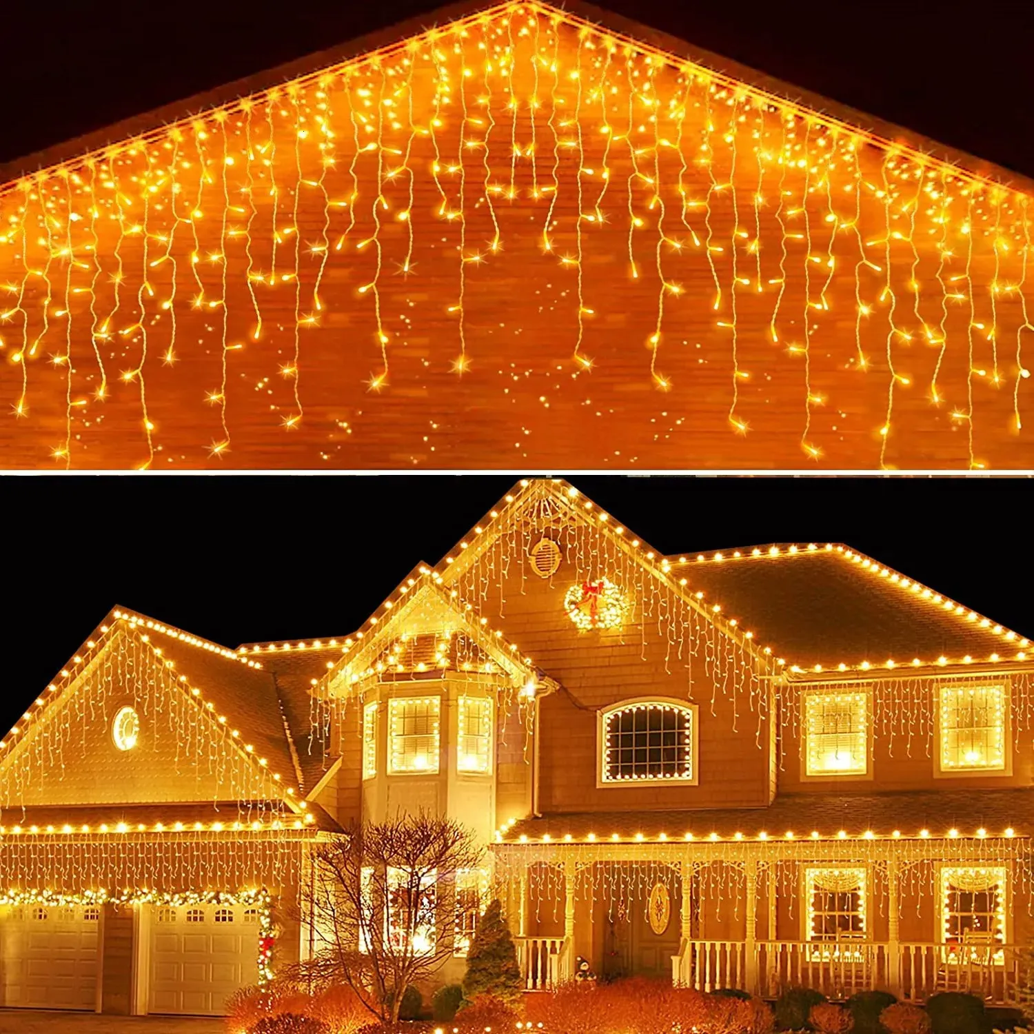 Outros suprimentos para festas de eventos Decoração de Natal Led Icicle Lights Outdoor Ano 2024 Fairy Light Street Garland On The House Droop 0.50.60.7M 231005