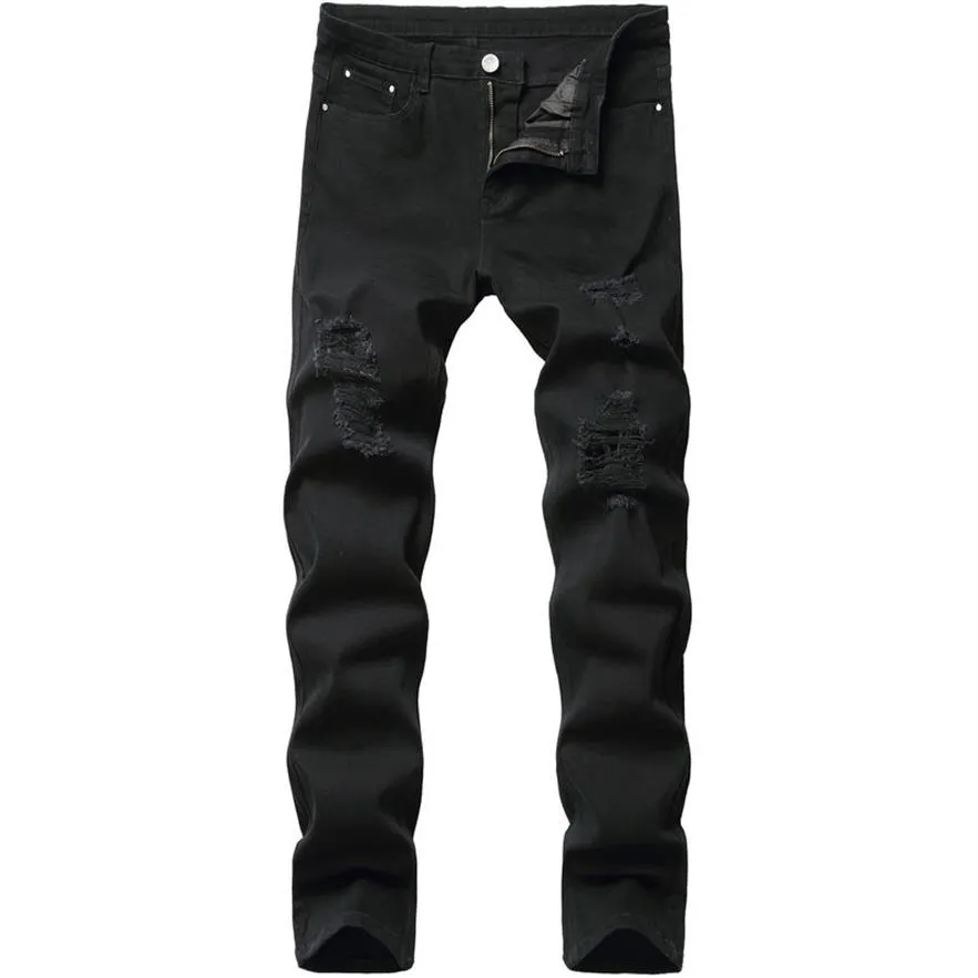 Jeans da uomo 2021 Pantaloni da uomo sexy con buco Casual Estate Autunno Pantaloni skinny strappati maschili Slim Biker Outwears203v