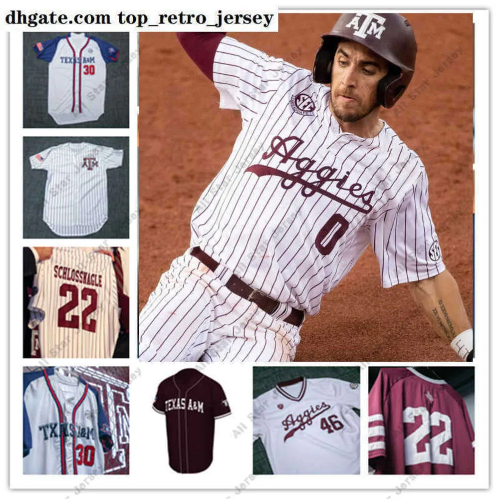 Il baseball del college indossa la maglia da baseball Texas A M Aggies Kyle Martin Brandon Hicks Chandler Jozwiak Chris Weber Will Frizzell Zach DeLoach Logan Sartori