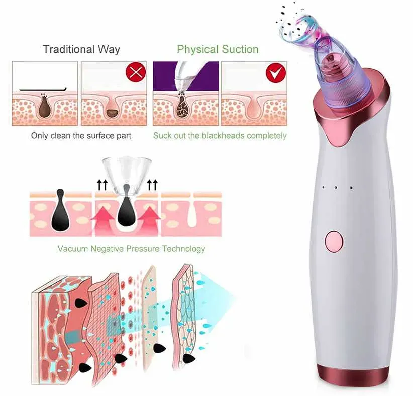 Blackhead Remover Face Skin Vacuum Pore Cleaner 5 Suction Acne Pimple Removal Tool Mini Facial Steamer drop ship epack