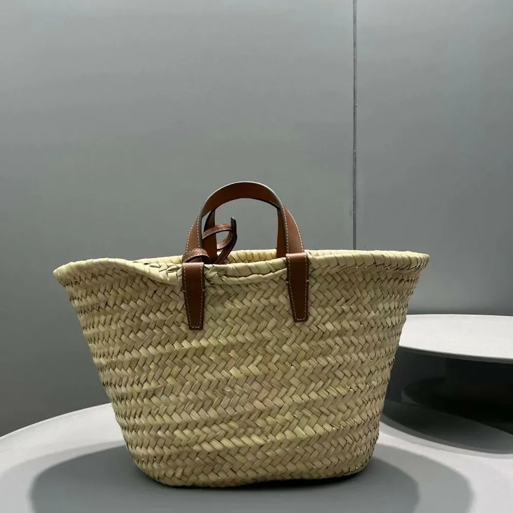 Basket bag in palm leaf and calfskin sale