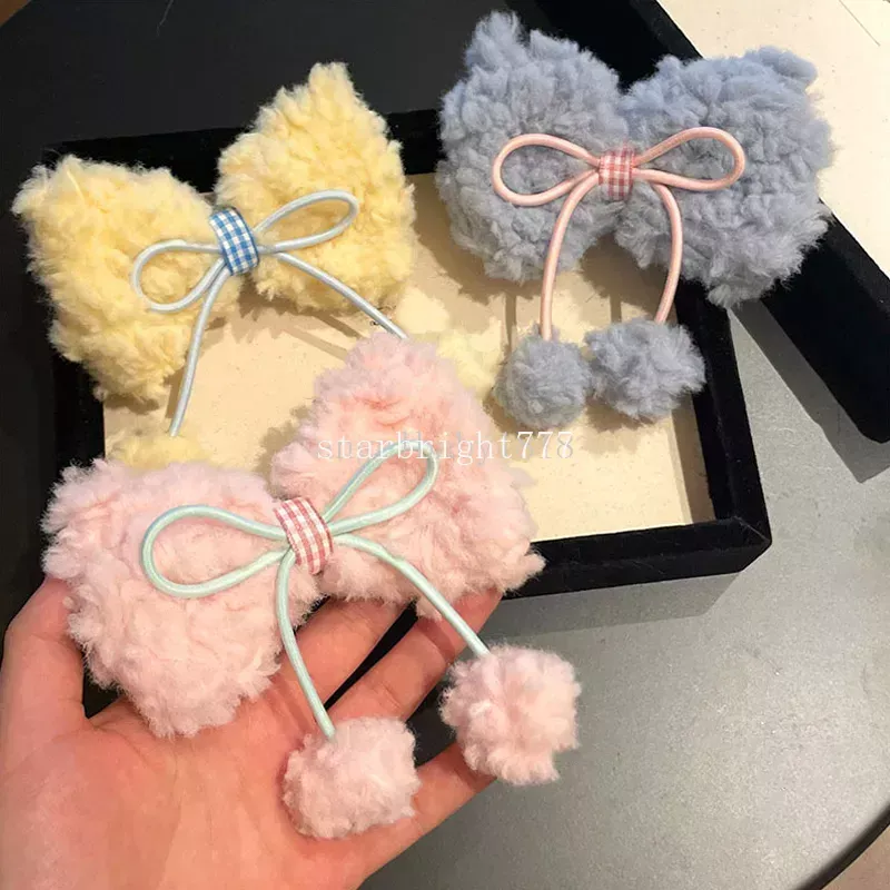 Plush Big Bow Hair Clip Cute Faux Hairball Hairpins Women Girls Sweet Barrette Headwear Fashion Party Hair Accessories Gifts