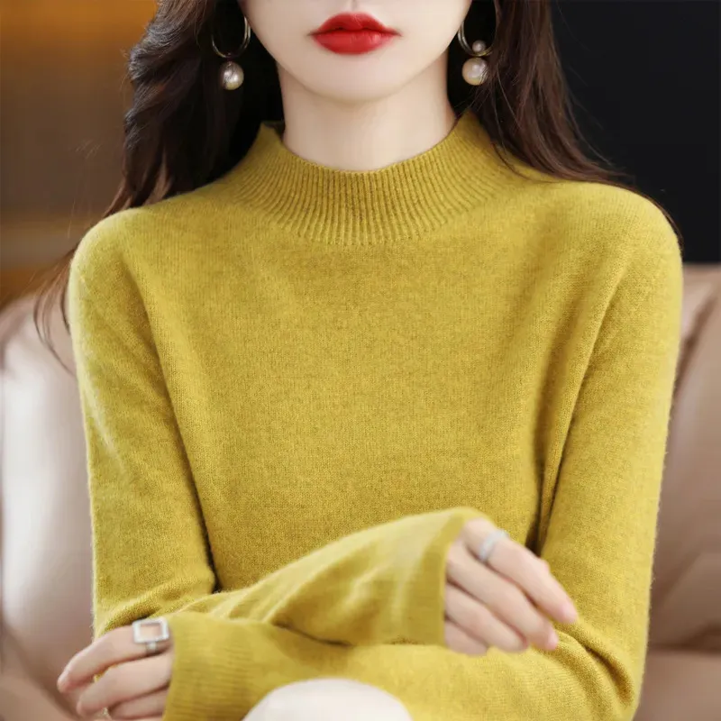 Kadın Sweaters% 100 Merino Yün Kaşmir Kazak Kadın Örme Süveter Yavurucu Uzun Kollu Küleyler Sonbahar Kış Giyim Sıcak Jumper Üstler 231005