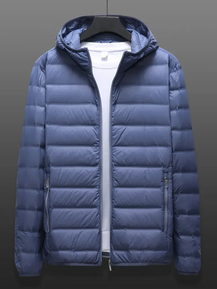 Męskie Parkas Duże zimowe z kaptury Ultra Light Down Jacket Men Windbreaker Warem 90% biała kaczka w dół puffer ciepły płaszcz 6xl 7xl 8xl 231005