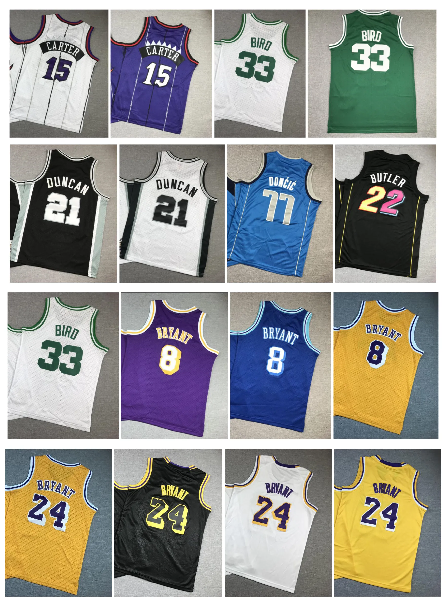 Vince Carter Larry 33 Kuş Gerileme Celtices Çocuk Basketbol Forması Gençlik Mamba Bryant Tim Duncan Luka Doncic Jimmy Butler Black Beyaz Sarı Boyut S-XL