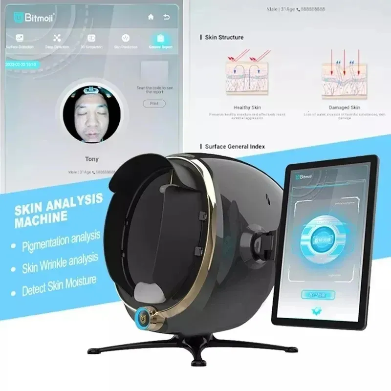 Dispositivos de cuidados faciais Depilador 3D Skin Scanner Analisador Monitor Máquina Espelho Mágico Teste Portátil Inglês Detector Câmera Análise de Teste 231006