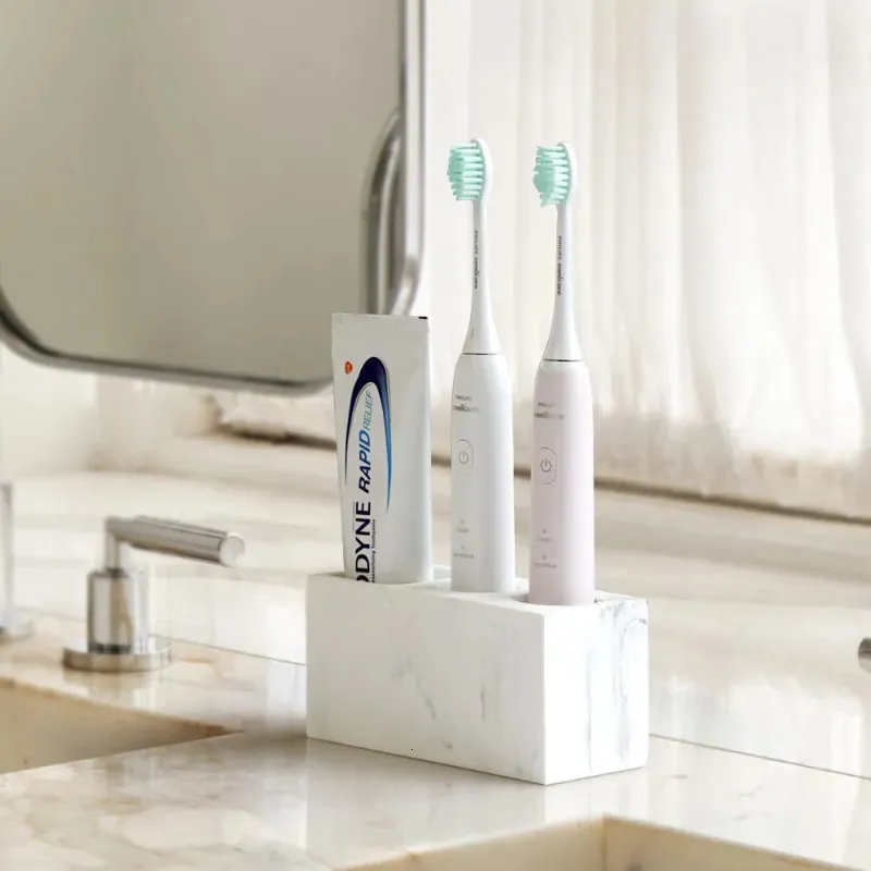 Porte-brosses à dents 1pc créatif marbre motif résine multifonction électrique brosse à dents support dentifrice salle de bain nettoyage brosse boîte de rangement 231005