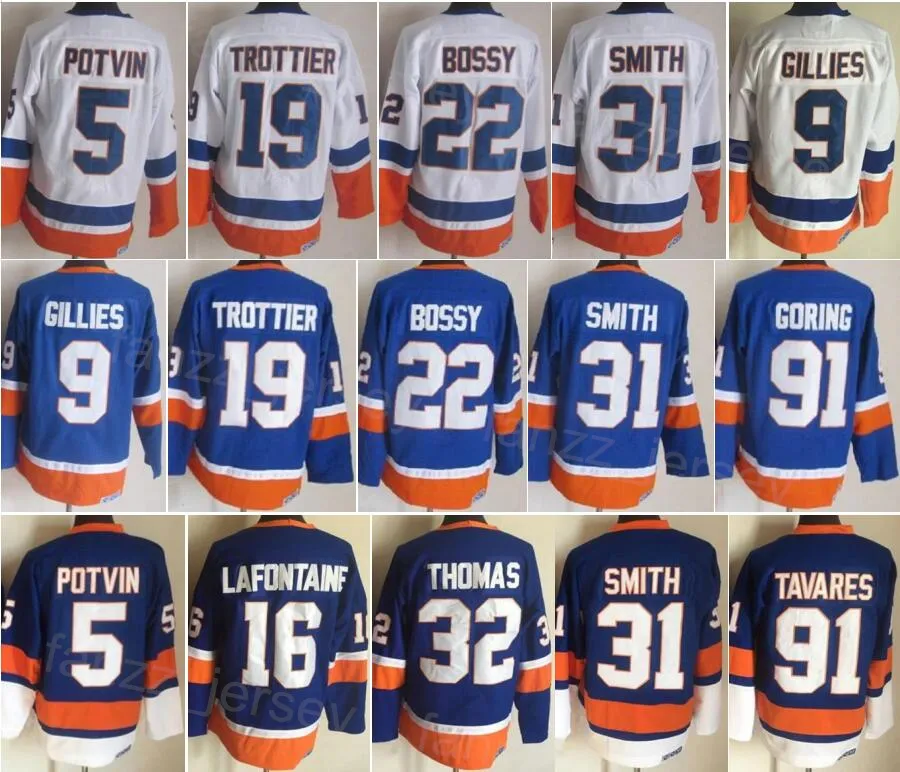 Man vintage hockey 19 Bryan Trottier Jersey Retro 31 Billy Smith 16 Pat Lafontaine 32 Steve Thomas 91 John Tavares 91 Butch Goring 22 Mike Bossy 5 Denis Potvin CCM