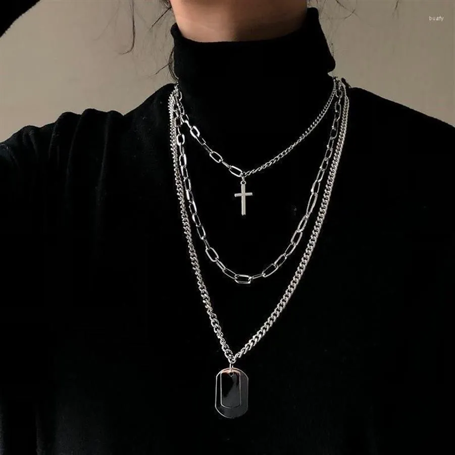 Pendentif Colliers Trendy Metal Cross Femmes Collier Argent Punk Multicouche Bijoux Personnalité Cool Chaîne Cadeaux312S