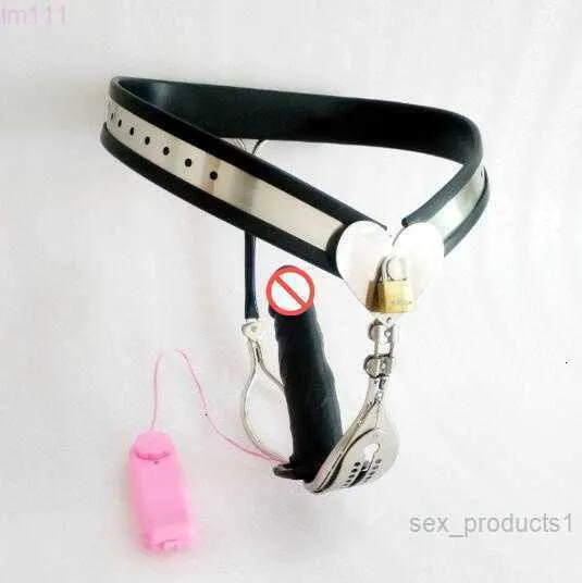 Newest Female Chastity Belt Adjustable Stainless Steel Female Chastity Device with Vibrating Dildo Chastity Pants for WomenFHAP