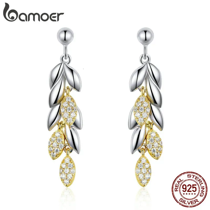 Ear Cuff Pendientes de gota de trigo únicos de plata esterlina 925 para mujer Joyería de hojas de color dorado BSE025 231005