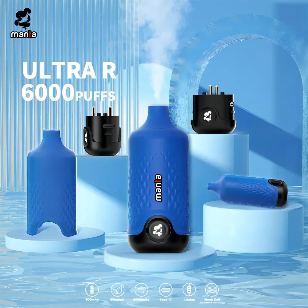 Manta ULTRA 6000 Puff Cigarros Descartáveis 10ml 600mAh Bateria Cigarros Eletrônicos Sem Vazamento 6000k Puff Enorme Vapor fds