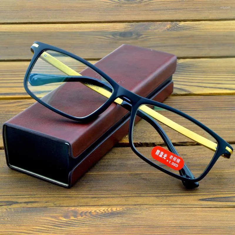 Sunglasses Executive Office Style Golden Al-mg Alloy Leg Reading Glasses For Men With PU Case 0.75 1 1.25 1.5 1.75 2 2.5 To 4