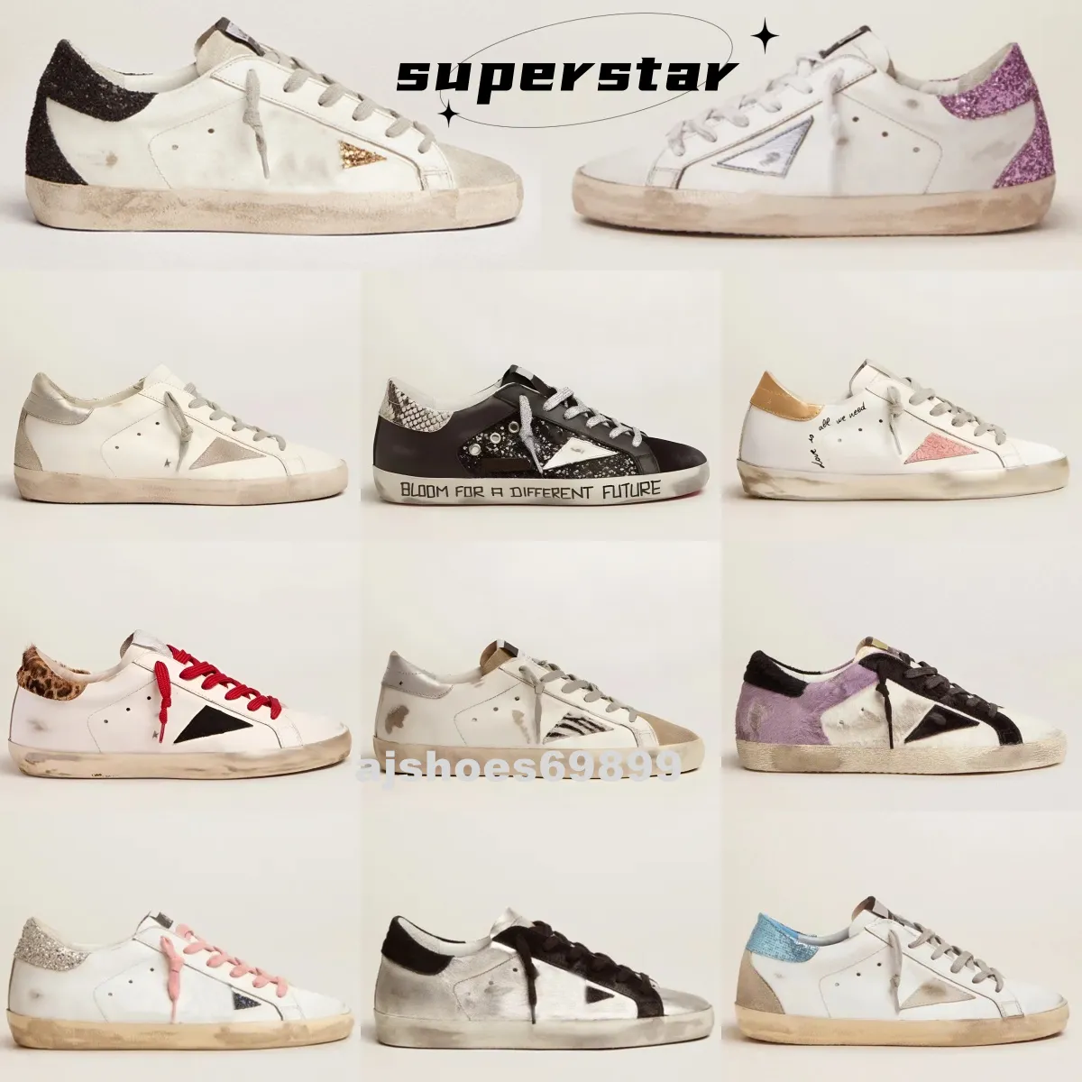 mocassini dorati Super Star Sneakers Metallic Classic Dirty old scarpe sneakers Scarpa Tacco Camoscio Suola Crema Donna Uomo Pelle Bianca Plaid Piatto Glitter Dirty style 35-46