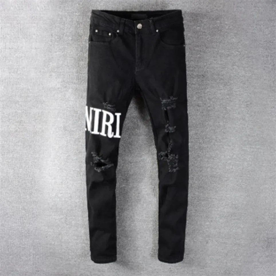 Casual Streetwear Black Slim Fit Jeans Men Autumn Masculina Letter Jeans Pants Trendy Dance Club Skinny S Toursers287d