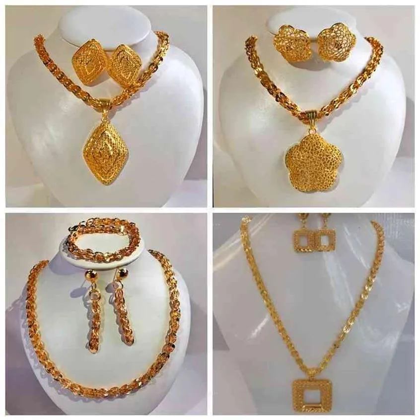 24K Goud Kleur Dubai Nigeria Frankrijk Bloem Oorbel grote Phoenix Staart Necklacet Sieraden Set Vrouwen Huwelijkscadeau268z