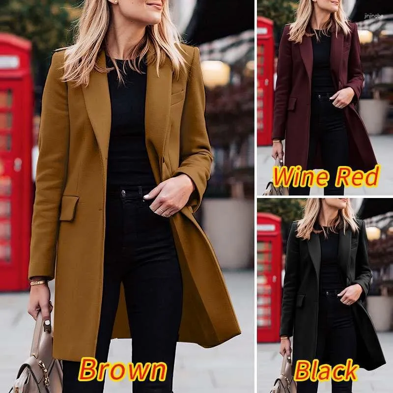 Women's Suits 2023 Womens Caot Winter Mid Length Buckle Solid Color Small Suit Blazer Women