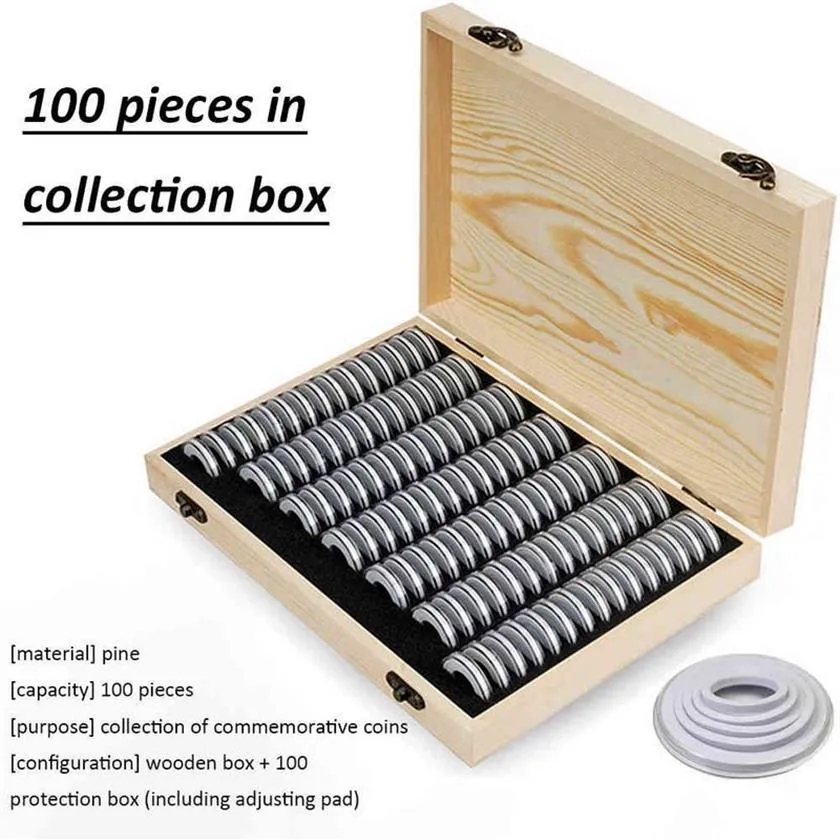 100 pièces avec tampon de réglage réglable antioxydant en bois pièce de collection commémorative boîte de rangement de pièces de monnaie universelle 2103302055