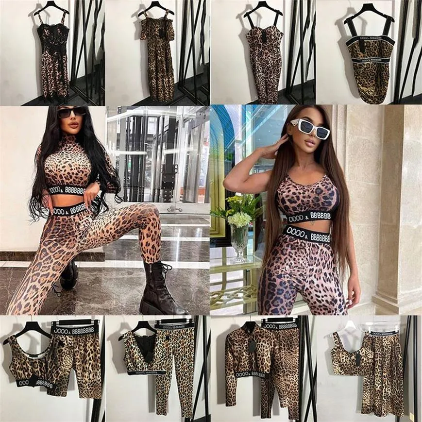 Leopard Print Dresses T Shirts kjolar uppsättningar för kvinnor Designer Letter Webbing Yoga Leggings Sports Suits Charm Damer Sling Dress P241B