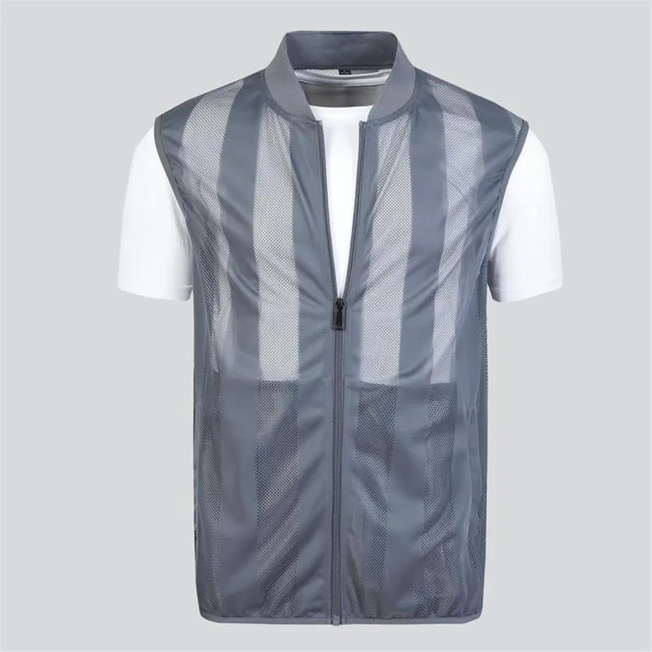 Men's Vests Summer Mesh Vest Men Casual Stand Collar Striped Ultra-light Waistcoat Fashion Korean Clothes Tactical Large Size232p