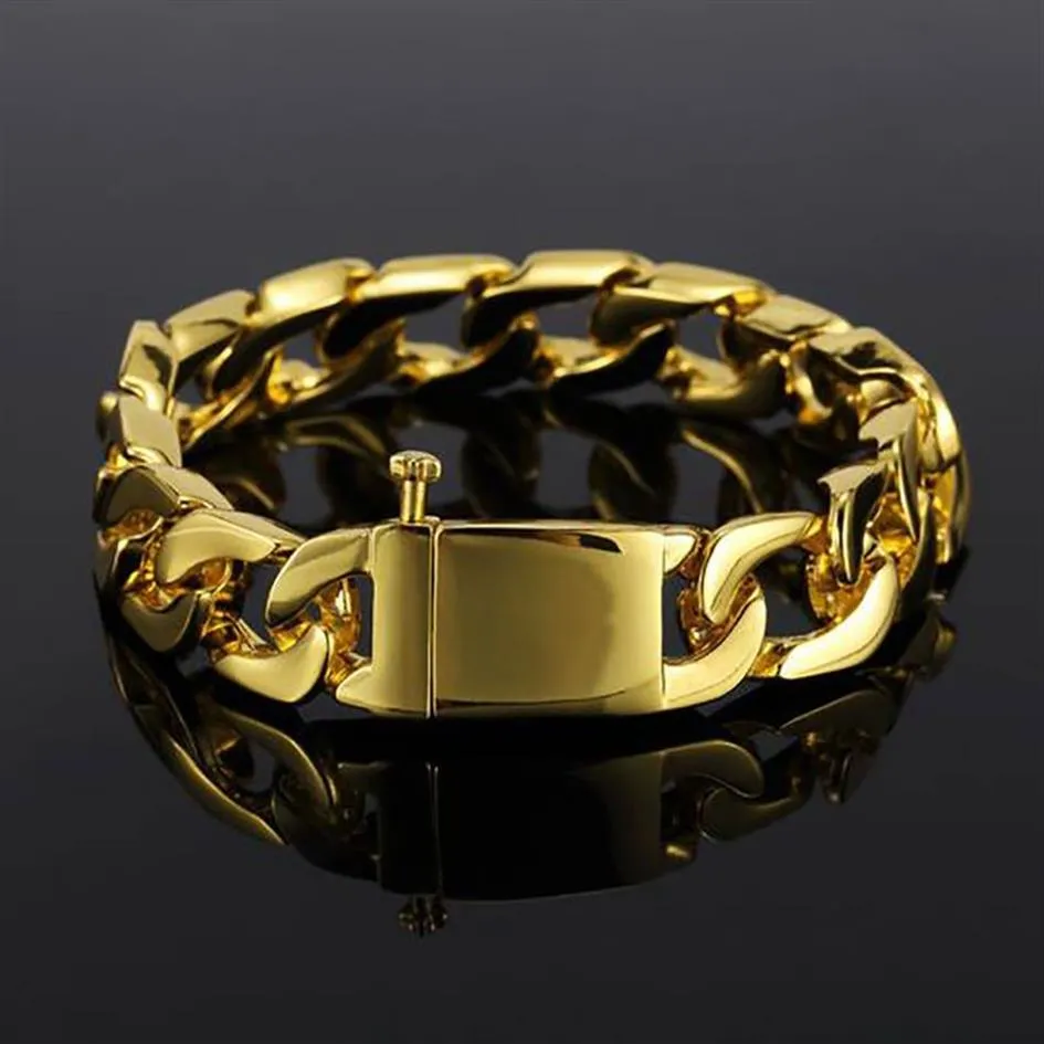 Bracelets à maillons cubains en alliage de Zinc plaqué or 18 carats pour hommes, 13mm, 20cm, Hip Hop, bijoux à la mode, Whos238D
