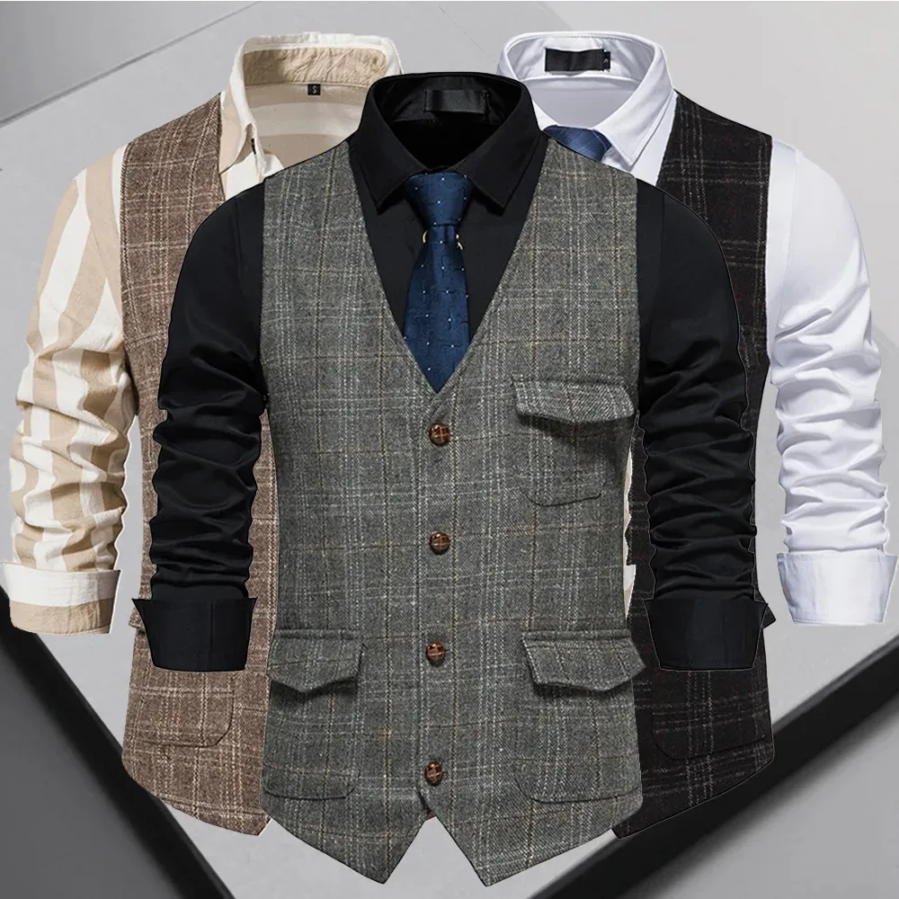 Herrvästar Mäns vintage kostym Vest British Style Plus Size Top Suit 231005