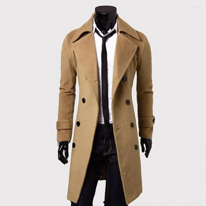 メンズトレンチコートスタイリッシュなコートターンダウンカラー襟の気質長い風の厚いジャケット