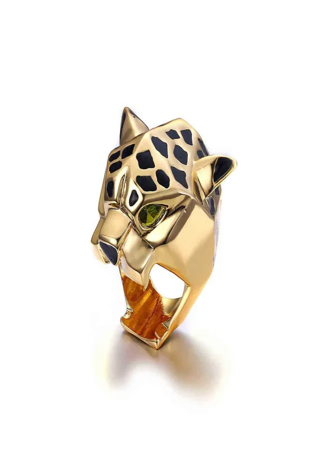 Leopard Panther ring kvinnor män unisex anillos hombre femme bague cocktail djur emalj party goth guld pläterad jul9447326