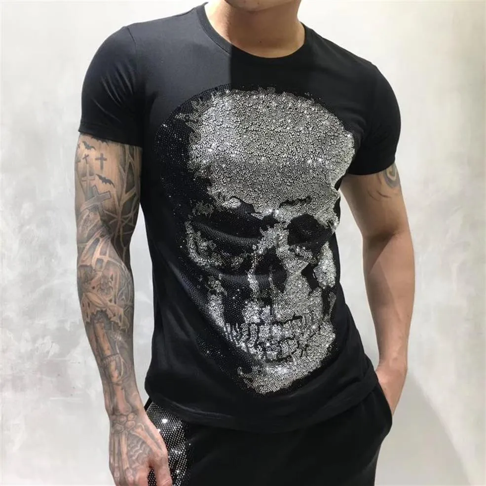 PP Punk Strass Schädel T-shirts Herren Designer T-shirt Luxus Paris mode T-shirts Sommer T-shirt Männliche Top Qualität 100% Baumwolle H246S