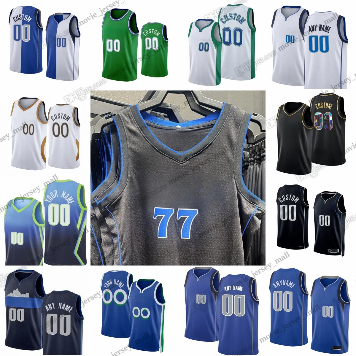 Custom 2023-24 New Printed Basketball Jerseys Doncic Hardaway Holmes Williams Green Irving Hardy Exum Powell Jones Lively Prosper Brown Curry Miles Walker Morris