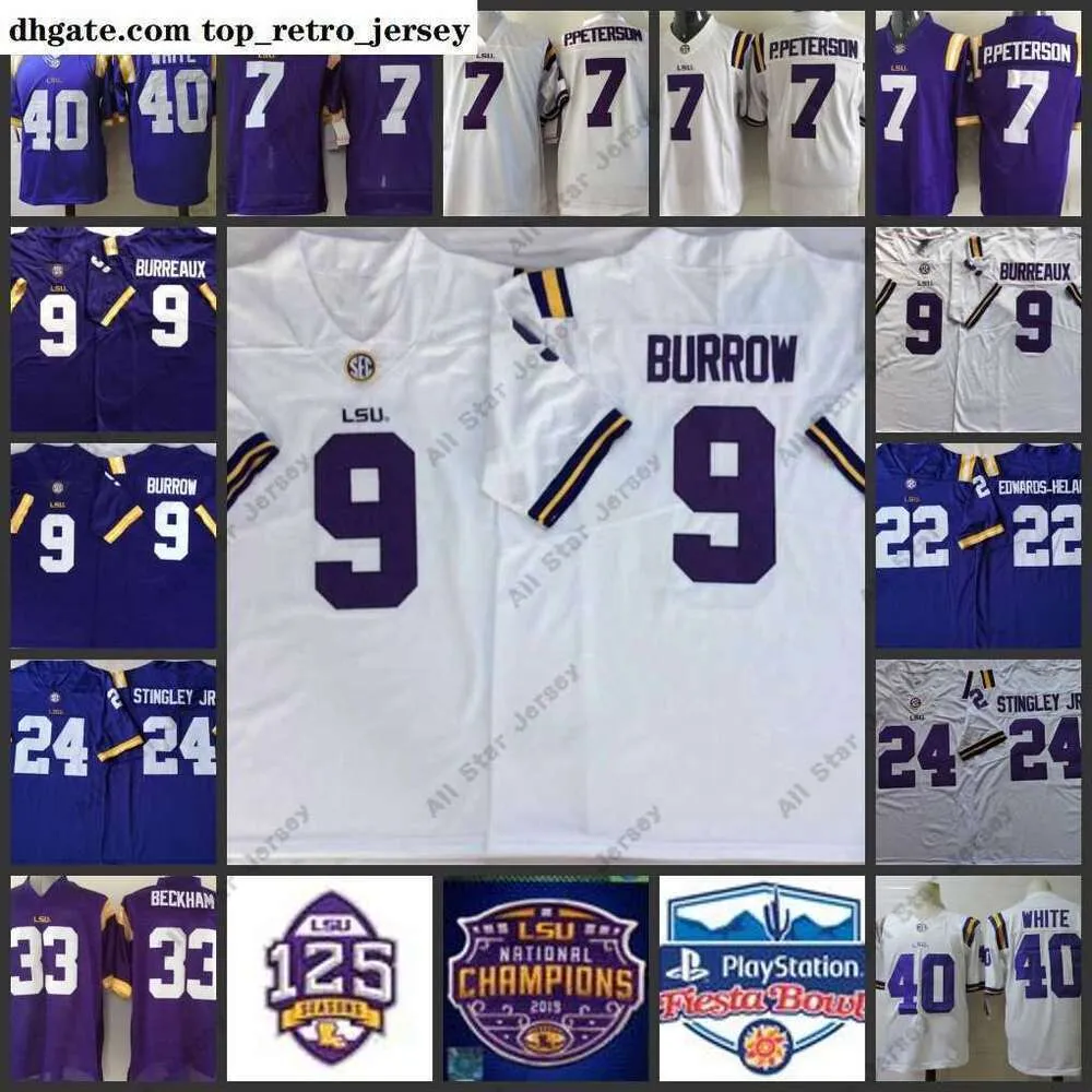 American College Football Wear 2022 NCAA LSU Tigers Football Jersey 7 Patrick Peterson 9 Joe Burreaux 9 Joe Burrow 22 Clyde Edwards-Helaire 24 Derek Stingley 40 Devin