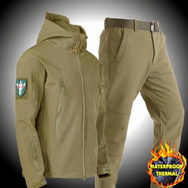 Military Mens Fleece Jacket Set Waterproof, Warm, And Thermal For