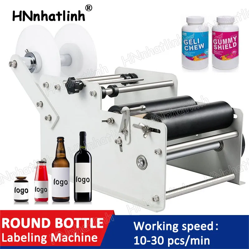 Petite Machine à étiqueter manuelle pour bouteilles, Machine à autocollants semi-automatique réglable pour bouteilles en verre et métal d'affaires LT-L100