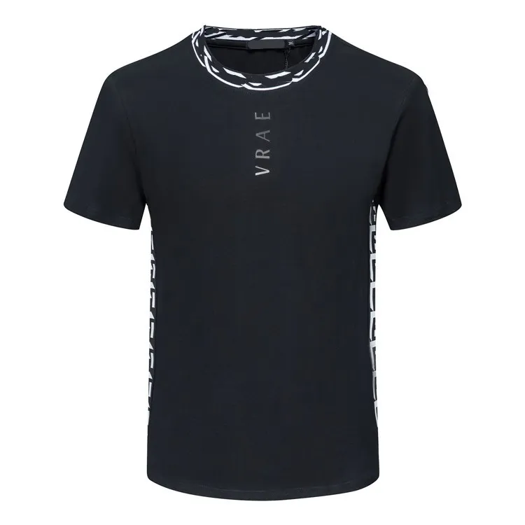 Verão masculino camisetas moda preto branco manga curta carta bloco impresso tripulação pescoço casual camiseta para casais #112