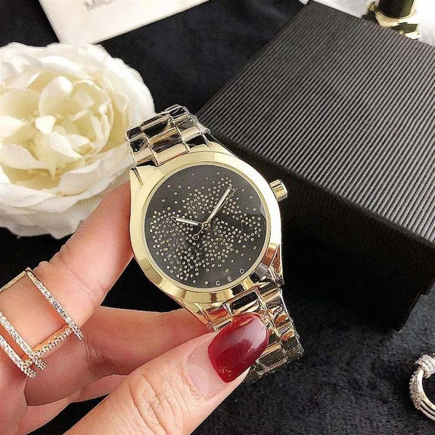 Fashion Brand Watches women Girl crystal Big letters style Metal steel band Quartz Wrist Watch M118291u