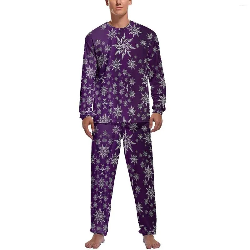 Men's Sleepwear Sparkly Snowflake Pajamas Male Christmas Fun Kawaii Nightwear Spring Long Sleeves 2 Piece Bedroom Custom Set