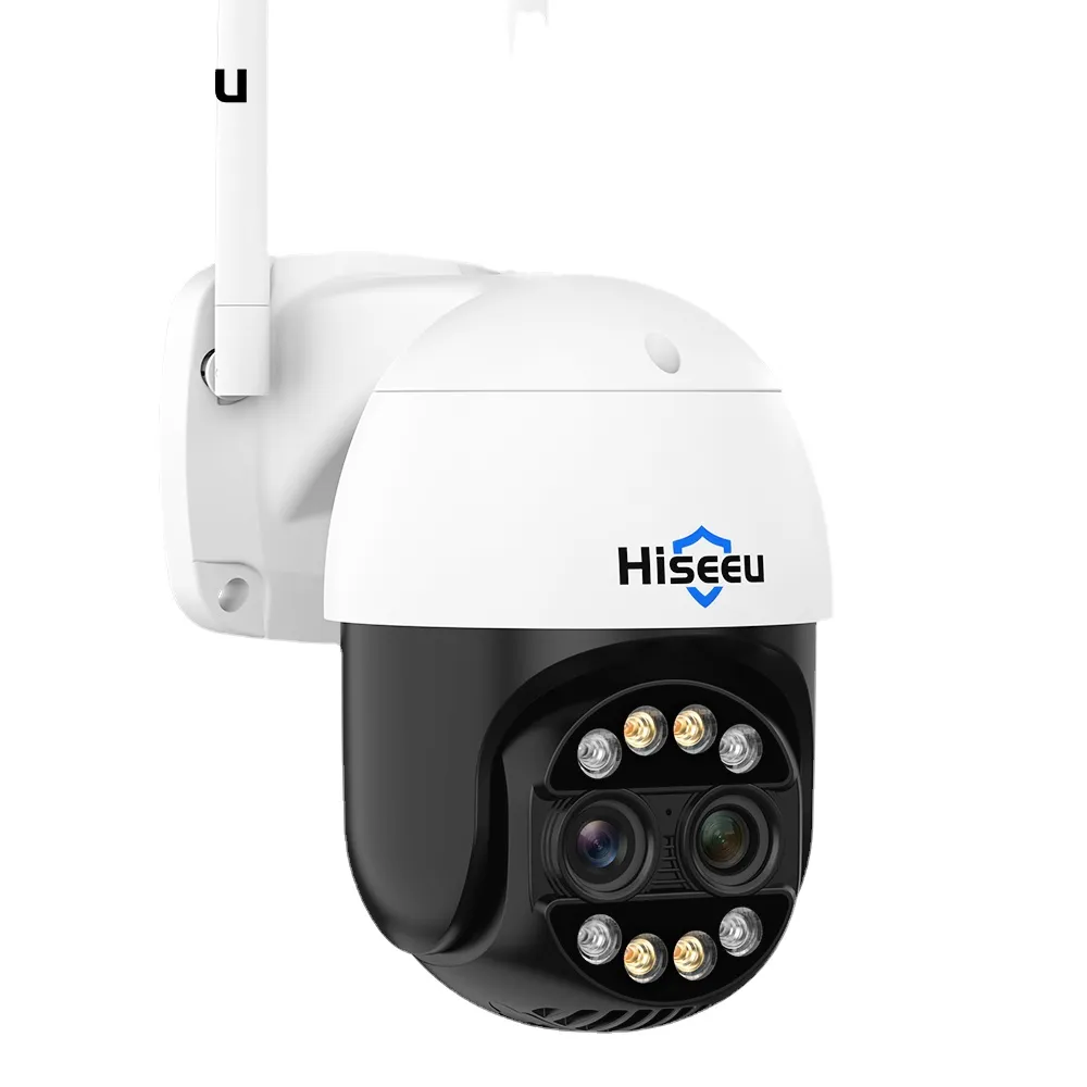 Hiseeu 4k 8MPデュアルレンズPTZ WiFi IPカメラ8xズーム屋外HDフルカラーナイトビジョンヒューマン検出ビデオ監視カメラ