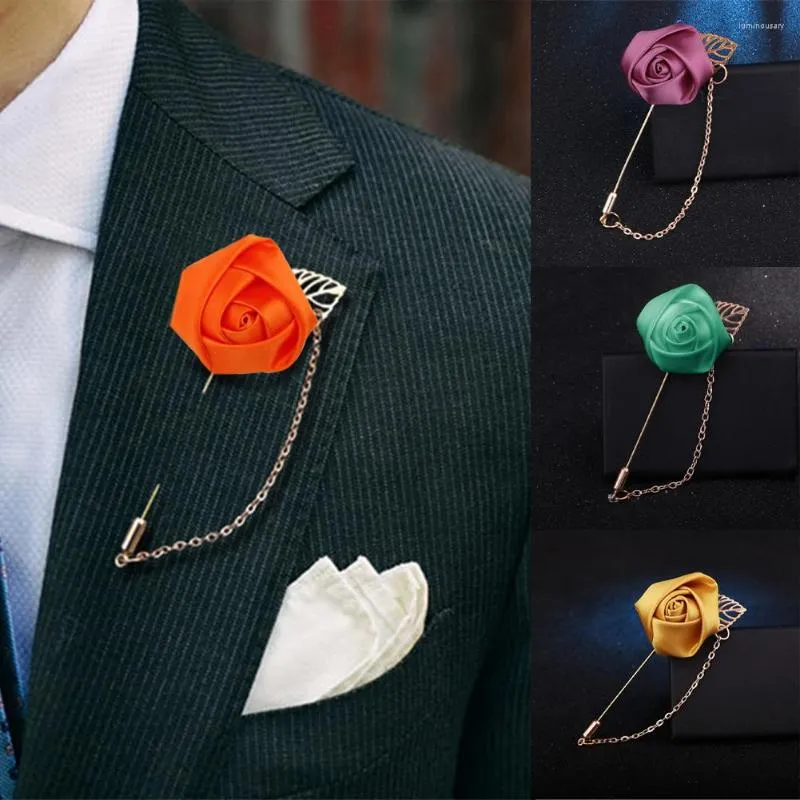 Broszki mężczyźni kobiety róża kwiat liść mody broszka broszka blezer garnitur Lapel Wedding Party Corsage urok biżuteria