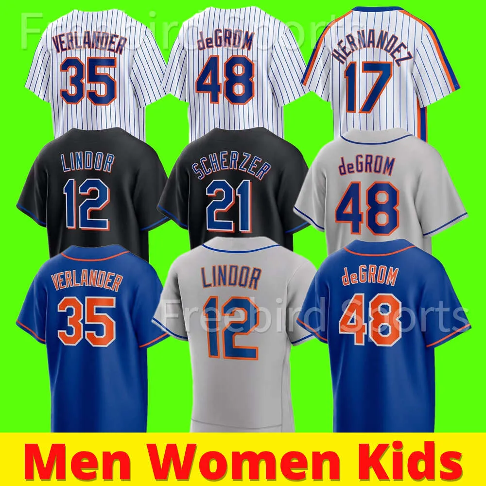 20 Pete Alonso Justin Verlander Jersey de beisebol Max Scherzer 48 Jacob deGrom Javier Baez Francisco Lindor Darryl Morango Azul Branco Jerseys Personalizado Homens Crianças Mulheres