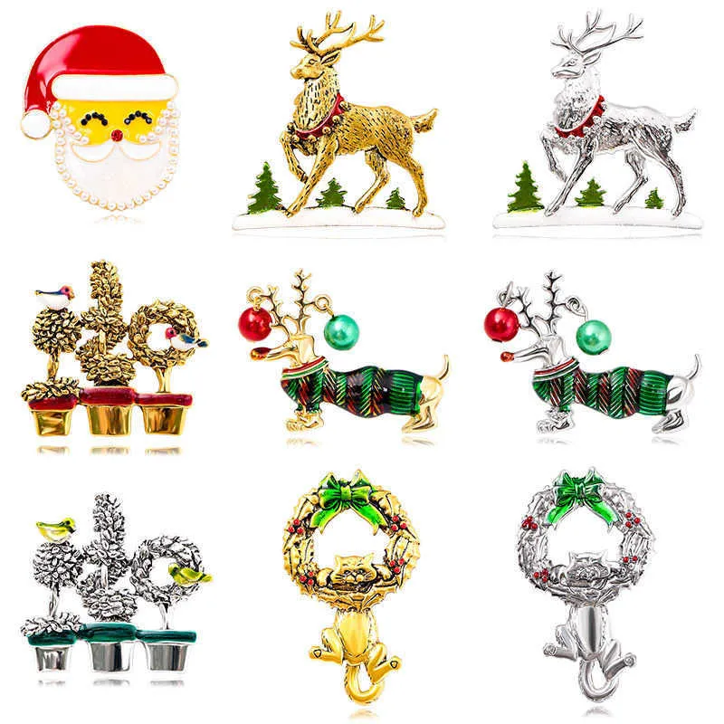 Designer de luxo broche broche de natal papai noel elk filhote de cachorro caixa de presente de natal grinalda pino novos acessórios