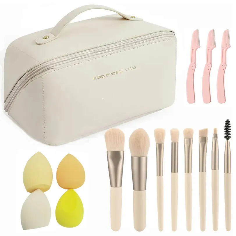 Kosmetiktaschen, Etuis, Kosmetik-Aufbewahrungstasche, Make-up-Reiseetui, 8 Stück Make-up-Pinsel, 4 Stück Make-up-Schwamm, Augenbrauentrimmer, Make-up-Tasche, Damen-Geschenkset 231006