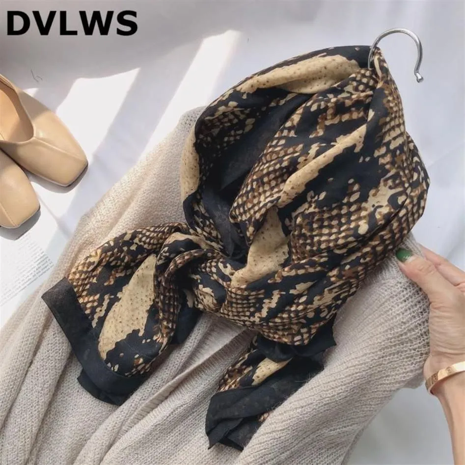 DVLWS Moda Sonbahar Kış Scarf Snake Cilt Baskılı Baş Eşarp Polyester Yüksek Kalite Dikişli Kadınlar Hanka Scarves Band Set236v